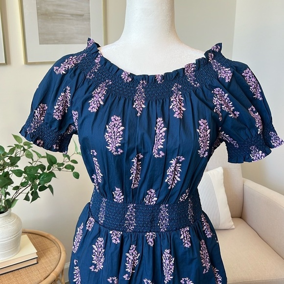 J. Crew Smocked Puff Sleeve Cotton Poplin Dress Budding Branch Print Size XS - Picture 5 of 17